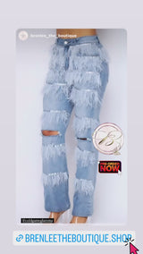 Feathers trim denim jean