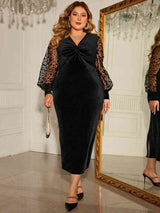 Plus Size Twist Front Lantern Sleeve Slit Dress - Brenlee The  Boutique 