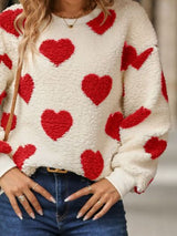 Fuzzy Heart Dropped Shoulder Sweatshirt - Brenlee The  Boutique 