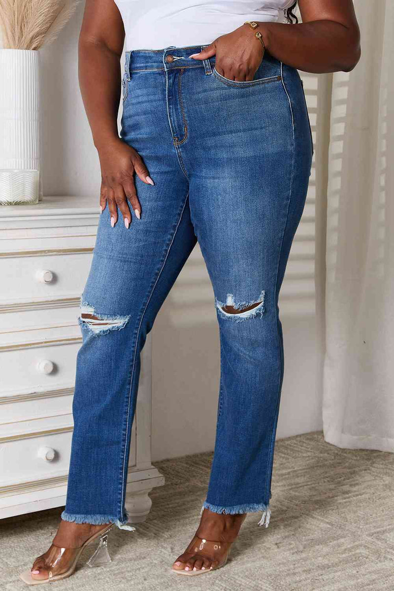 Judy Blue Full Size Distressed Raw Hem Jeans - Brenlee The  Boutique 