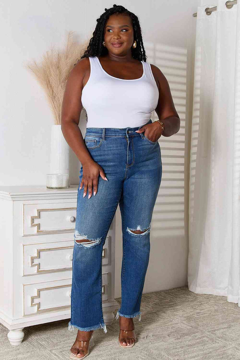 Judy Blue Full Size Distressed Raw Hem Jeans - Brenlee The  Boutique 