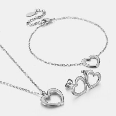 Heart Pendant Necklace, Bracelet and Stud Earrings Jewelry Set - Brenlee The  Boutique 