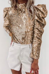 Sequin Mock Neck Leg-Of-Mutton Sleeve Top - Brenlee The  Boutique 