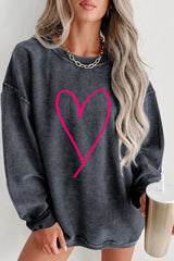 Heart Round Neck Dropped Shoulder Sweatshirt - Brenlee The  Boutique 