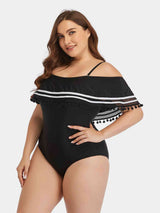 Plus Size Striped Cold-Shoulder One-Piece Swimsuit - Brenlee The  Boutique 