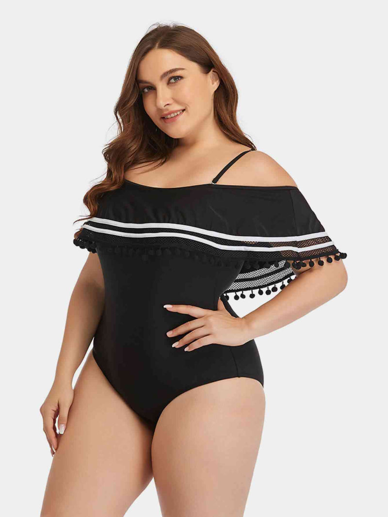 Plus Size Striped Cold-Shoulder One-Piece Swimsuit - Brenlee The  Boutique 