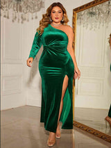 Plus Size One-Shoulder Twisted Split Dress - Brenlee The  Boutique 