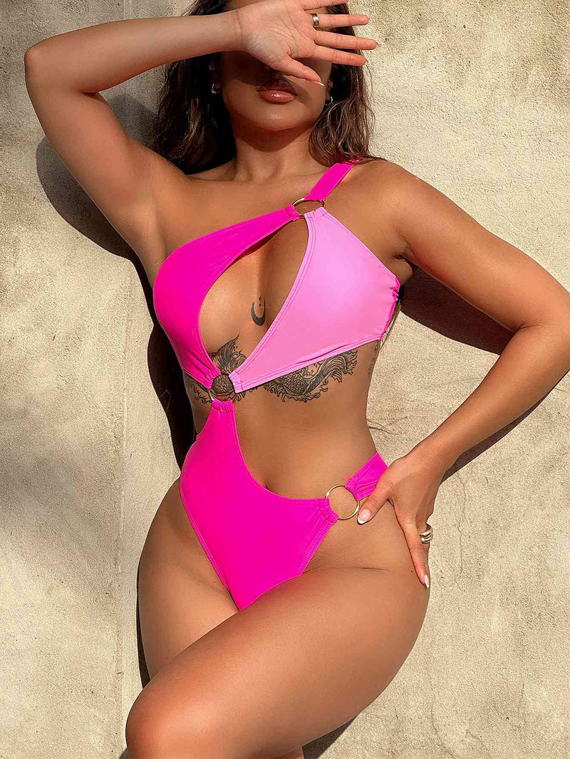 One-Shoulder Cutout Ring Detail One-Piece Swimsuit - Brenlee The  Boutique 