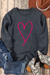 Heart Round Neck Dropped Shoulder Sweatshirt - Brenlee The  Boutique 