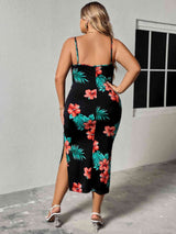 Plus Size Floral Spaghetti Strap Ruffled Slit Dress - Brenlee The  Boutique 