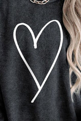 Heart Round Neck Dropped Shoulder Sweatshirt - Brenlee The  Boutique 