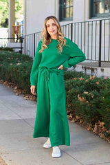 Double Take Full Size Textured Long Sleeve Top and Drawstring Pants Set - Brenlee The  Boutique 