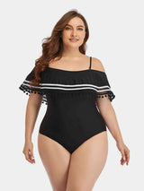 Plus Size Striped Cold-Shoulder One-Piece Swimsuit - Brenlee The  Boutique 