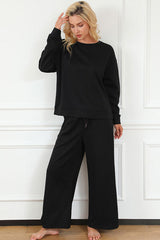 Double Take Full Size Textured Long Sleeve Top and Drawstring Pants Set - Brenlee The  Boutique 