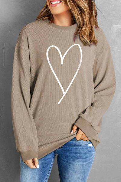 Heart Round Neck Dropped Shoulder Sweatshirt - Brenlee The  Boutique 