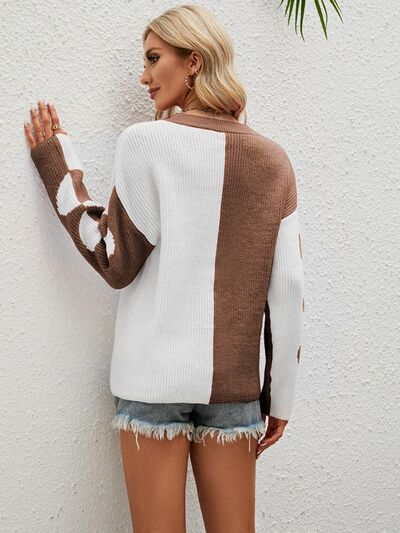 Heart Contrast Dropped Shoulder Sweater - Brenlee The  Boutique 