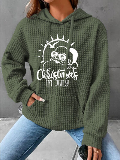 Full Size CHRISTMAS IN JULY Drawstring Long Sleeve Hoodie - Brenlee The  Boutique 