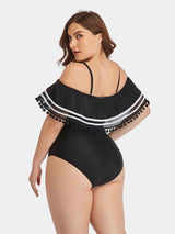 Plus Size Striped Cold-Shoulder One-Piece Swimsuit - Brenlee The  Boutique 