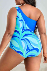 Plus Size Printed Ring Detail One-Shoulder One-Piece Swimsuit - Brenlee The  Boutique 