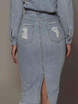 Distressed Slit Denim Skirt - Brenlee The  Boutique 