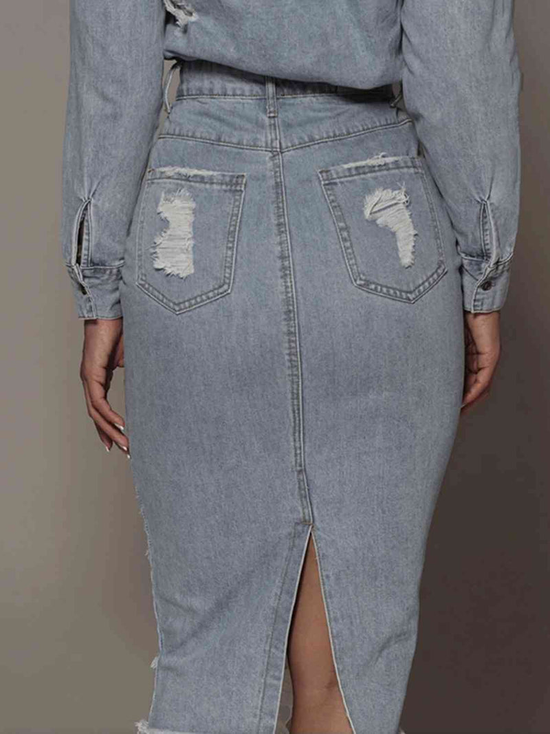 Distressed Slit Denim Skirt - Brenlee The  Boutique 