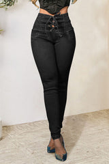 Lace-Up High Waist Jeans with Pockets - Brenlee The  Boutique 