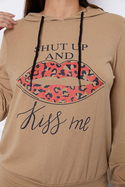 SHUT UP AND KISS ME Lip Graphic Hooded Top and Drawstring Pants Set - Brenlee The  Boutique 