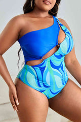 Plus Size Printed Ring Detail One-Shoulder One-Piece Swimsuit - Brenlee The  Boutique 