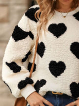 Fuzzy Heart Dropped Shoulder Sweatshirt - Brenlee The  Boutique 