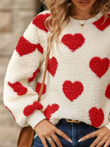 Fuzzy Heart Dropped Shoulder Sweatshirt - Brenlee The  Boutique 