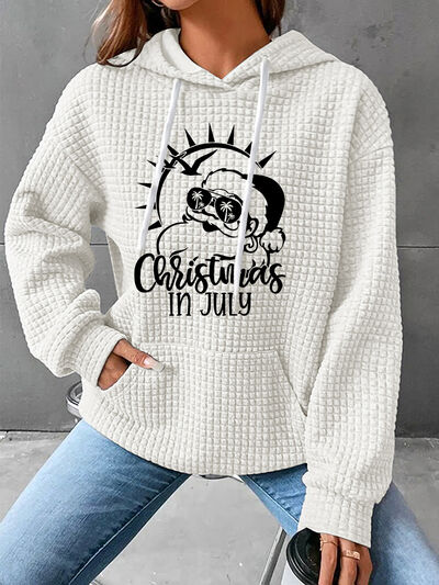 Full Size CHRISTMAS IN JULY Drawstring Long Sleeve Hoodie - Brenlee The  Boutique 