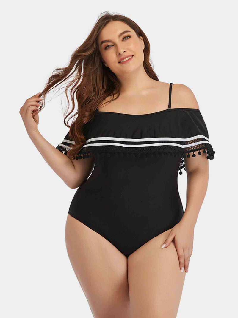 Plus Size Striped Cold-Shoulder One-Piece Swimsuit - Brenlee The  Boutique 