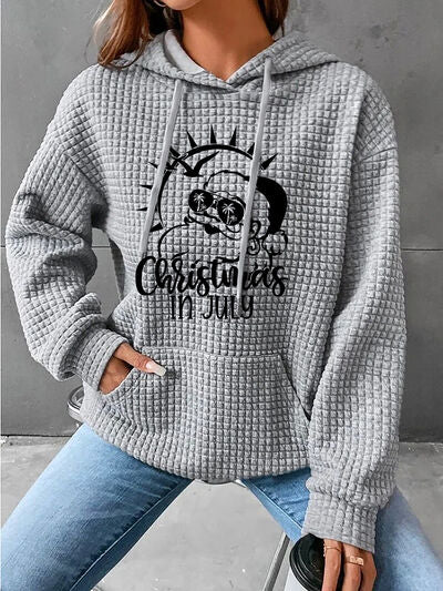 Full Size CHRISTMAS IN JULY Drawstring Long Sleeve Hoodie - Brenlee The  Boutique 