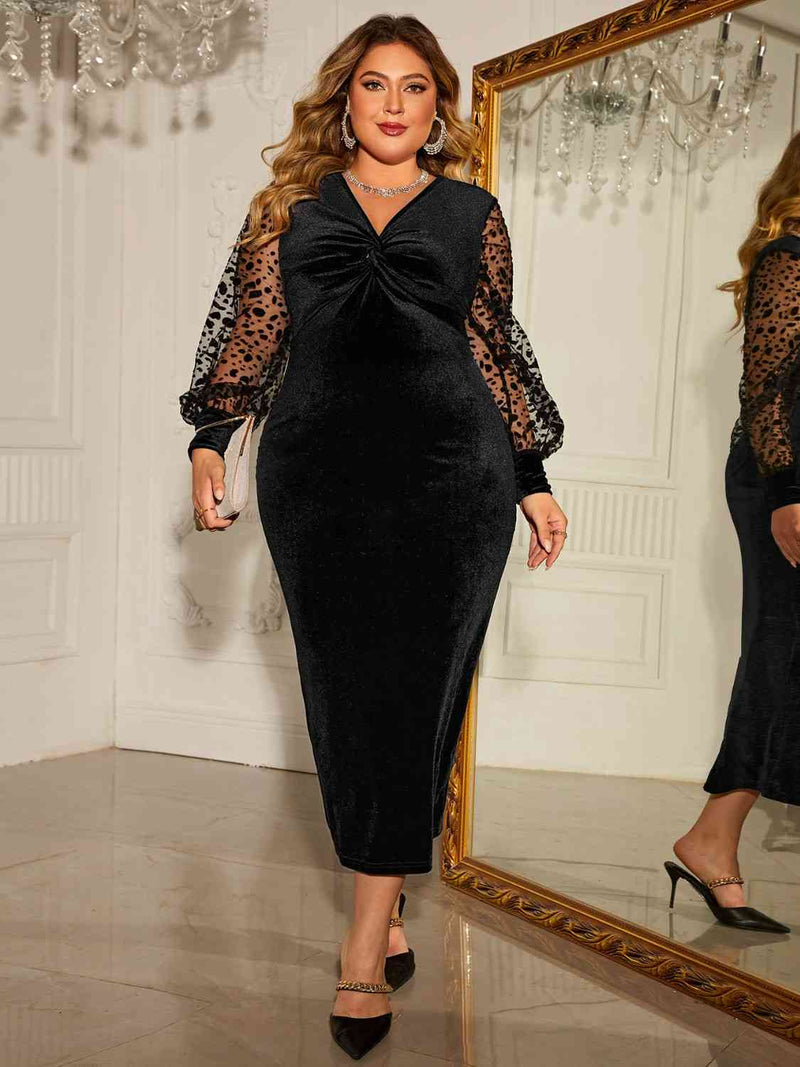 Plus Size Twist Front Lantern Sleeve Slit Dress - Brenlee The  Boutique 